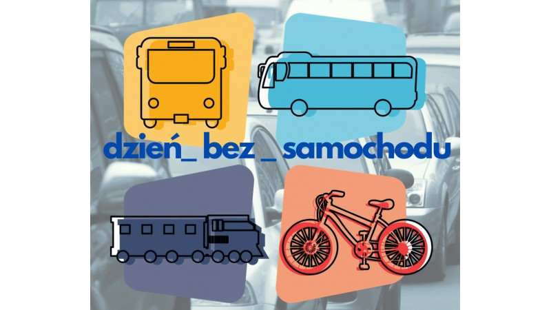 Grafiki przedstawiające autobus, pociąg, rower